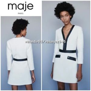 Maje “Remma” faux leather trim boucle dress FR36/US4 NWT
